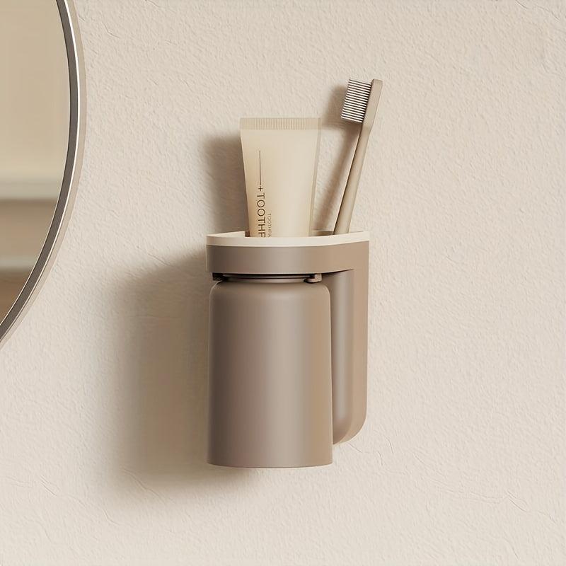 Wall Mounted Toothbrush Holder With Cup - Bathroom Storage Rack