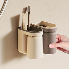 Wall Mounted Toothbrush Holder With Cup - Bathroom Storage Rack