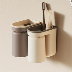 Wall Mounted Toothbrush Holder With Cup - Bathroom Storage Rack