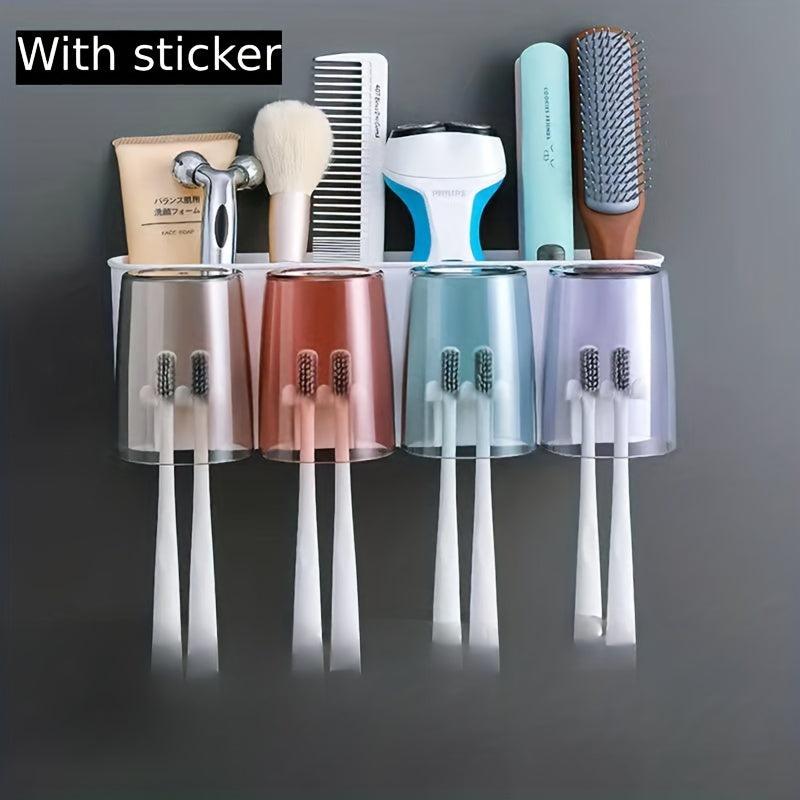 Toothbrush Holder Gargle Cup Toothpaste Dispenser Wall Mounted Storage Rack