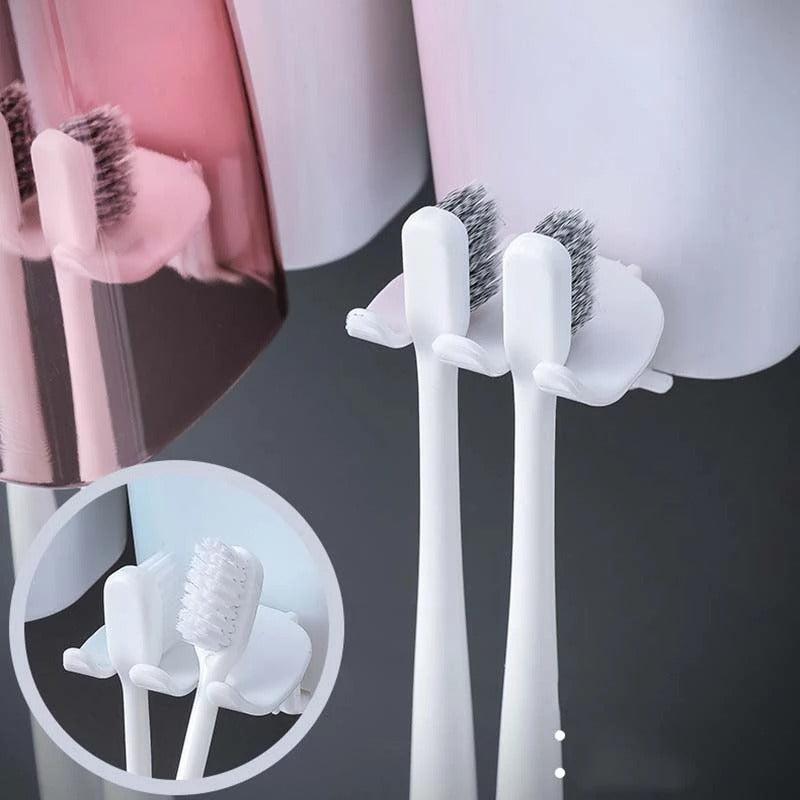 Toothbrush Holder Gargle Cup Toothpaste Dispenser Wall Mounted Storage Rack