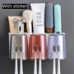 Toothbrush Holder Gargle Cup Toothpaste Dispenser Wall Mounted Storage Rack