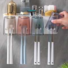 Toothbrush Holder Gargle Cup Toothpaste Dispenser Wall Mounted Storage Rack