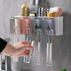 Toothbrush Holder Gargle Cup Toothpaste Dispenser Wall Mounted Storage Rack
