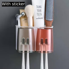 Toothbrush Holder Gargle Cup Toothpaste Dispenser Wall Mounted Storage Rack