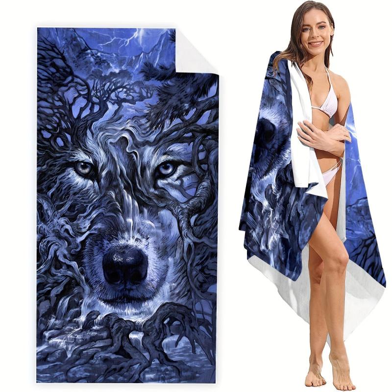Wolf Beach Towel 59x29 Quick Drying Lightweight Bath Towel