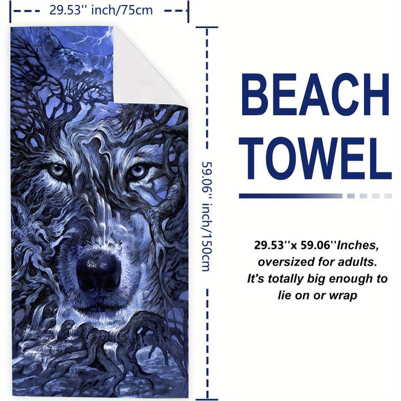 Wolf Beach Towel 59x29 Quick Drying Lightweight Bath Towel