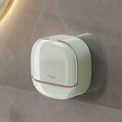 Wall Mounted Soap Box with Flip Lid Self Adhesive Soap Holder Oval Plastic Tray