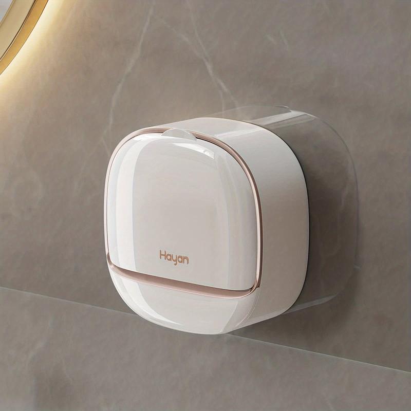 Wall Mounted Soap Box with Flip Lid Self Adhesive Soap Holder Oval Plastic Tray