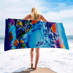Dolphin Ocean World Beach Towel Microfiber Soft Absorbent Lightweight Towel
