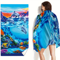 Dolphin Ocean World Beach Towel Microfiber Soft Absorbent Lightweight Towel