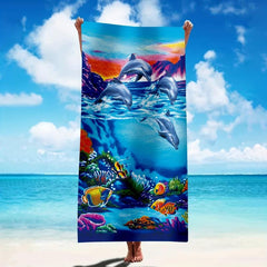 Dolphin Ocean World Beach Towel Microfiber Soft Absorbent Lightweight Towel