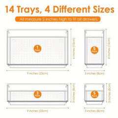 14pcs Drawer Organizer Set Clear Customize Layout Storage Bins w/ Non Slip Pads