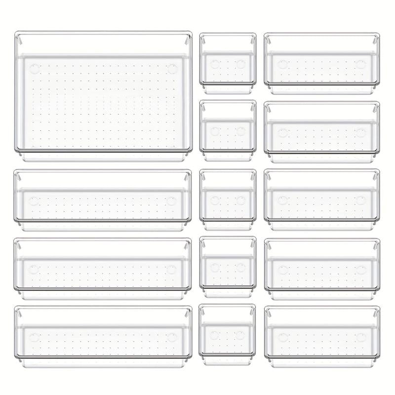 14pcs Drawer Organizer Set Clear Customize Layout Storage Bins w/ Non Slip Pads