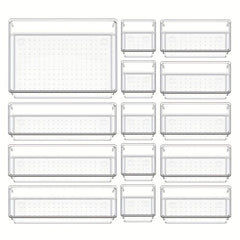14pcs Drawer Organizer Set Clear Customize Layout Storage Bins w/ Non Slip Pads