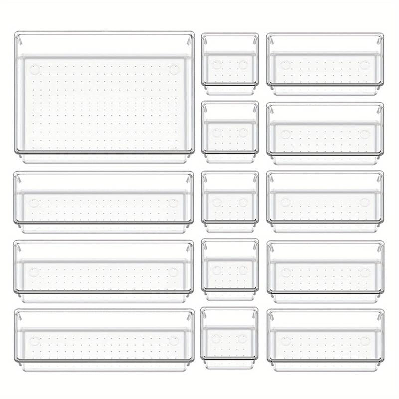 14pcs Drawer Organizer Set Clear Customize Layout Storage Bins w/ Non Slip Pads