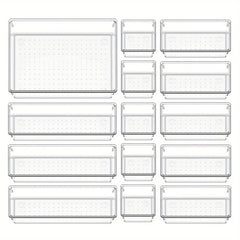 14pcs Drawer Organizer Set Clear Customize Layout Storage Bins w/ Non Slip Pads