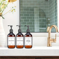 3pcs Plastic Soap Dispenser Set Countertop 500ml Bathroom Lotion Pump