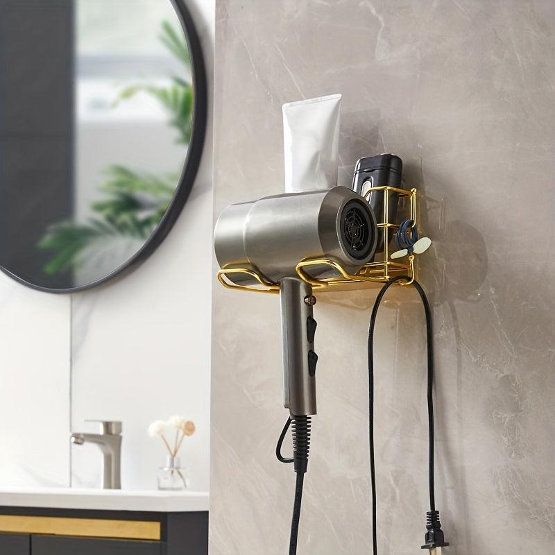 Hair Dryer Holder Wall Mounted Storage Rack with Plug Hook
