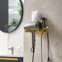 Hair Dryer Holder Wall Mounted Storage Rack with Plug Hook