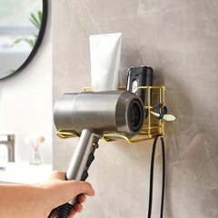 Hair Dryer Holder Wall Mounted Storage Rack with Plug Hook