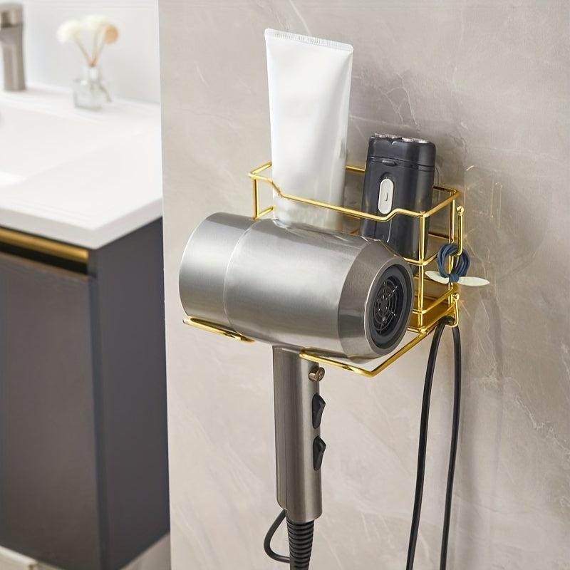 Hair Dryer Holder Wall Mounted Storage Rack with Plug Hook