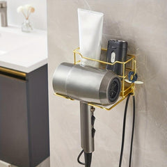 Hair Dryer Holder Wall Mounted Storage Rack with Plug Hook
