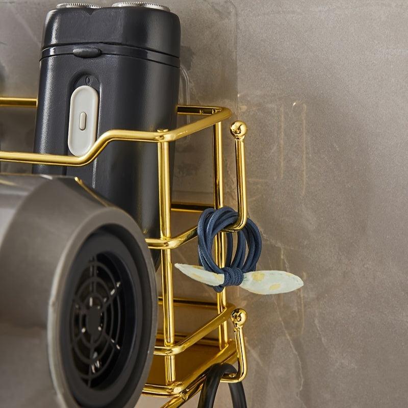 Hair Dryer Holder Wall Mounted Storage Rack with Plug Hook