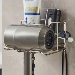 Hair Dryer Holder Wall Mounted Storage Rack with Plug Hook