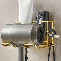 Hair Dryer Holder Wall Mounted Storage Rack with Plug Hook