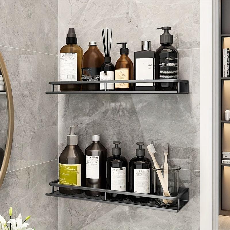 Aluminum Bathroom Shelf with Guard Rail Wall Mounted Caddy for Shampoo