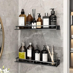 Aluminum Bathroom Shelf with Guard Rail Wall Mounted Caddy for Shampoo