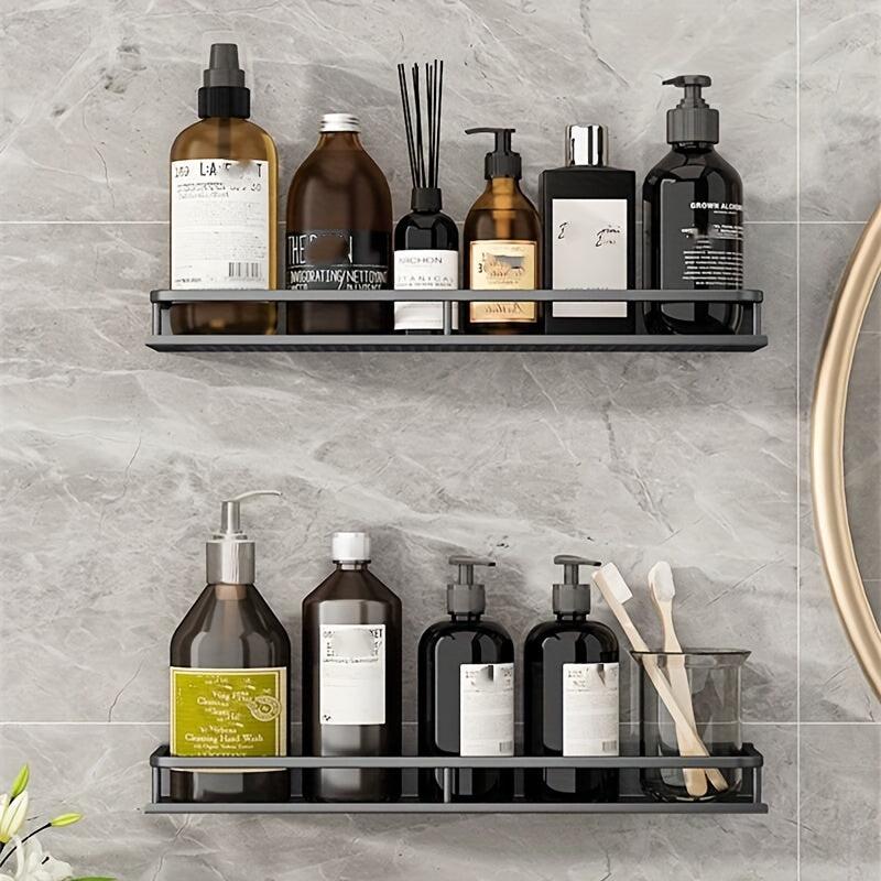 Aluminum Bathroom Shelf with Guard Rail Wall Mounted Caddy for Shampoo