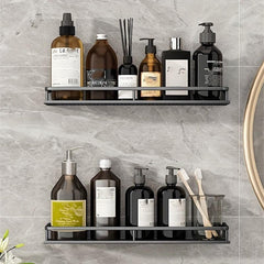 Aluminum Bathroom Shelf with Guard Rail Wall Mounted Caddy for Shampoo