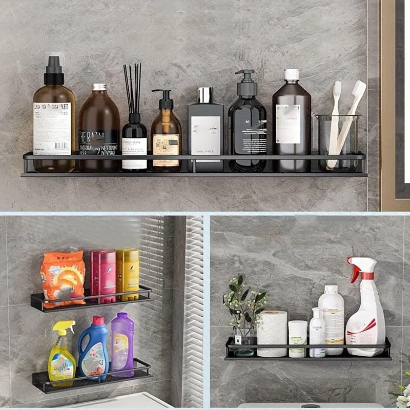 Aluminum Bathroom Shelf with Guard Rail Wall Mounted Caddy for Shampoo