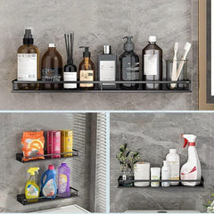 Aluminum Bathroom Shelf with Guard Rail Wall Mounted Caddy for Shampoo