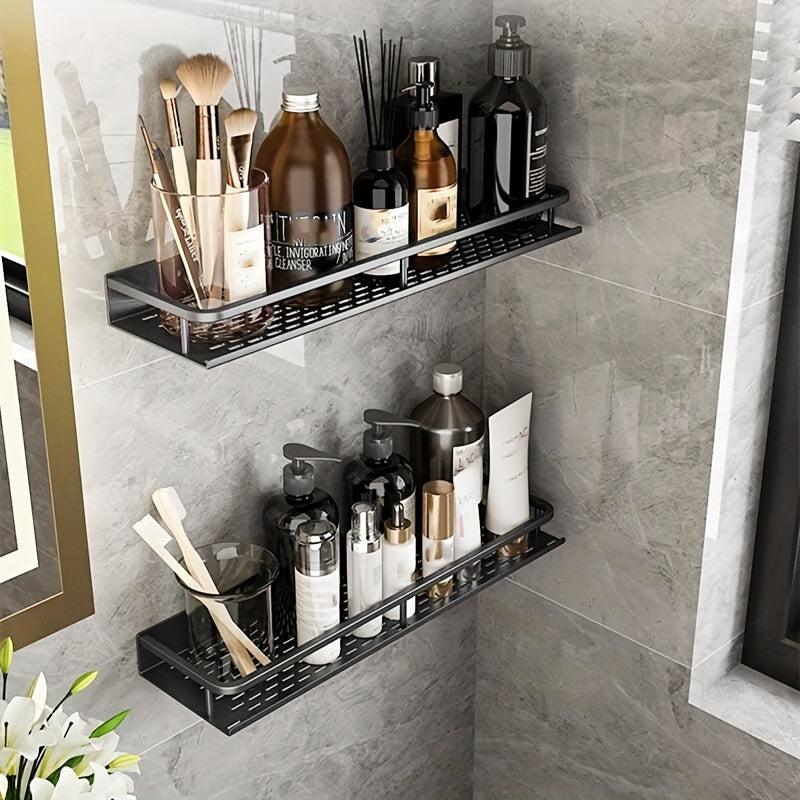 Aluminum Bathroom Shelf with Guard Rail Wall Mounted Caddy for Shampoo