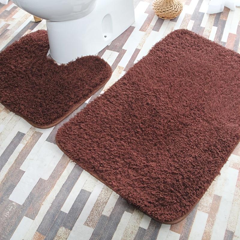 2pcs Plush Floor Mats Bathroom Toilet Absorbent Non Slip Mat