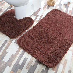 2pcs Plush Floor Mats Bathroom Toilet Absorbent Non Slip Mat