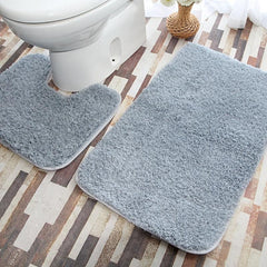 2pcs Plush Floor Mats Bathroom Toilet Absorbent Non Slip Mat