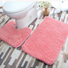 2pcs Plush Floor Mats Bathroom Toilet Absorbent Non Slip Mat