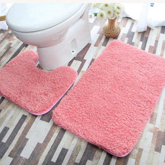 2pcs Plush Floor Mats Bathroom Toilet Absorbent Non Slip Mat