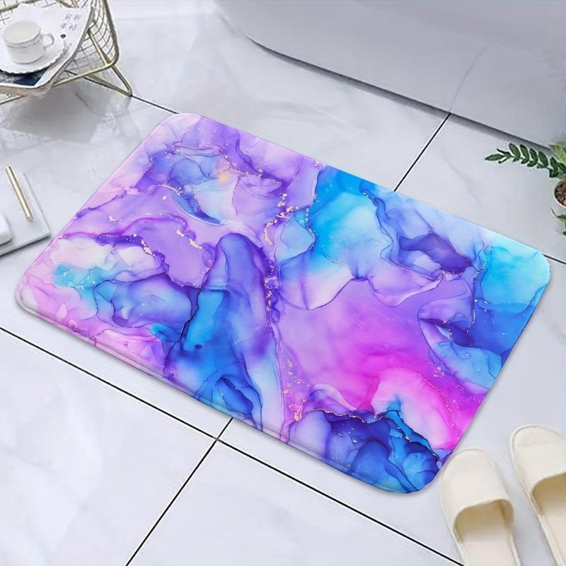 Marbling Decorative Memory Foam Bath Mat Pink Non-slip Floor Carpet