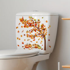 Autumn Scene Maple Leaf Pumpkin Wall Sticker Toilet Decoration