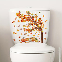 Autumn Scene Maple Leaf Pumpkin Wall Sticker Toilet Decoration