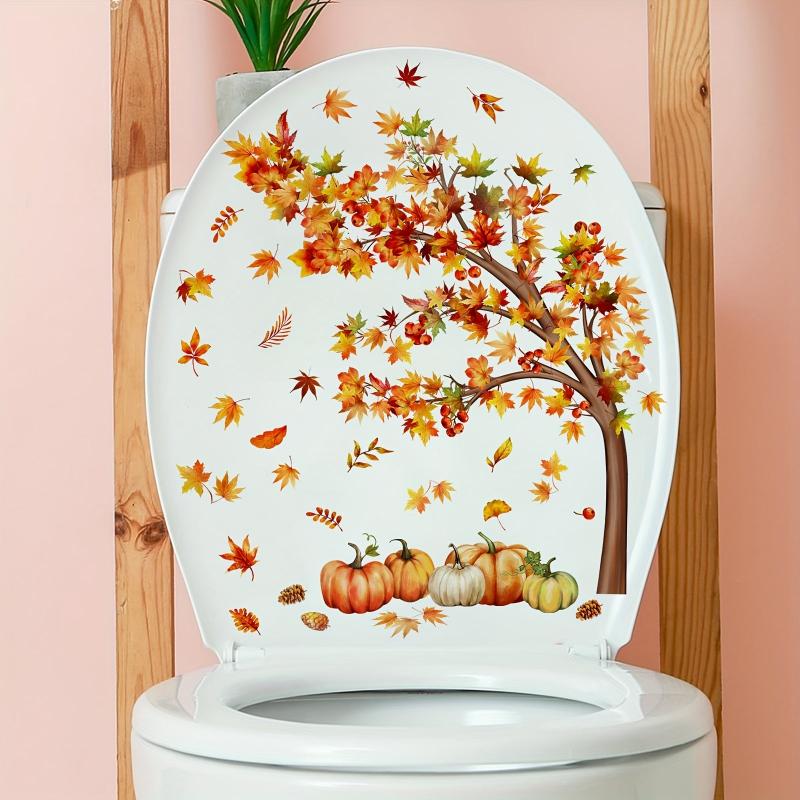 Autumn Scene Maple Leaf Pumpkin Wall Sticker Toilet Decoration
