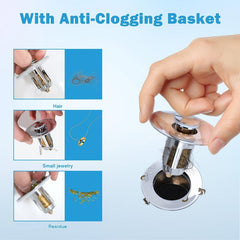 Bathroom Sink Stopper with Hair Catcher Pop Up - Prevents Clogging