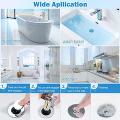 Bathroom Sink Stopper with Hair Catcher Pop Up - Prevents Clogging