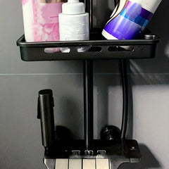 No Drill Bathroom Storage Rack with Drain Basket and Hooks