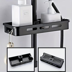 No Drill Bathroom Storage Rack with Drain Basket and Hooks